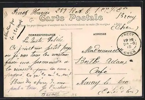 AK Villabon, La route de Bourges avec église et boucherie