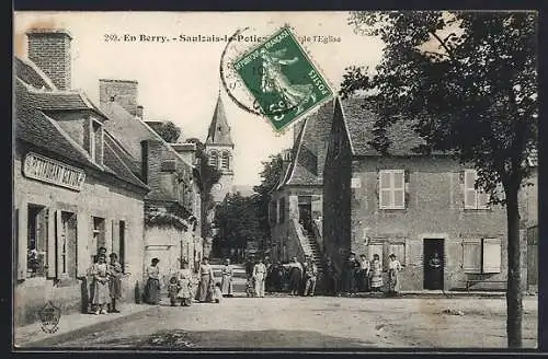 AK Saulzais-le-Potier, Vue de l`église et des rues animées