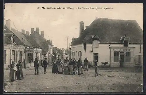 AK Mareuil-sur-Arnon, La Grande Rue, partie supérieure