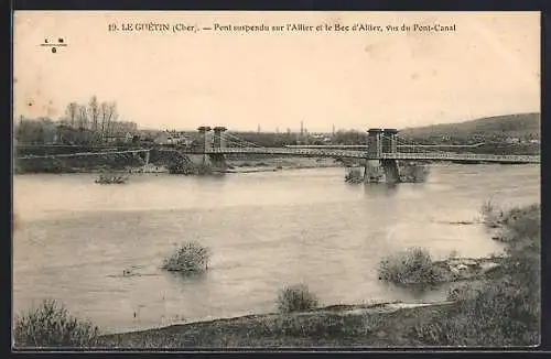 AK Le Guétin, Pont suspendu sur l`Allier et le Bec d`Allier, vue du Pont-Canal