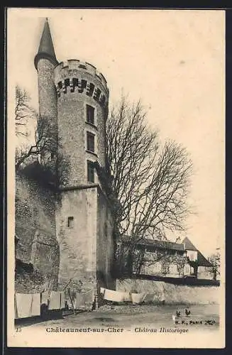AK Châteauneuf-sur-Cher, Château historique et tour médiévale
