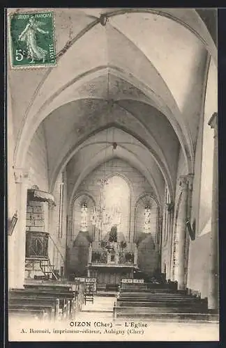 AK Oizon, L`Église avec vue intérieure de la nef et autel