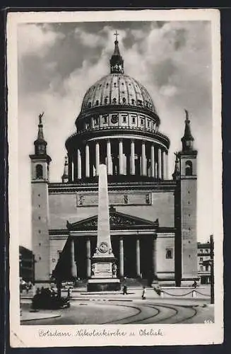AK Potsdam, Nikolaikirche und Obelisk