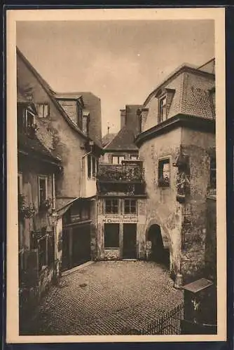 AK Würzburg, Dettelbacher-Gasse m. Korken-Lager v. M. Oppenheimer