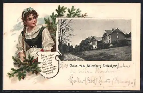 Passepartout-Lithographie Vesser, Adlersberg-Stutenhaus und Maid