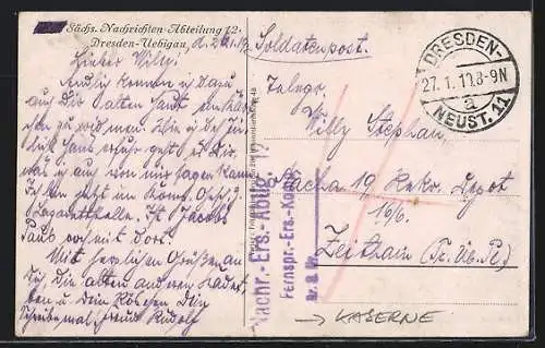 AK Dresden-Übigau, Kgl. Sächs. Nachrichten-Abteilung 12, Stabsgebäude mit Wache