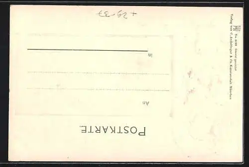 Passepartout-Lithographie München, Königliches Hoftheater und Max-Josef Denkmal, Wappen