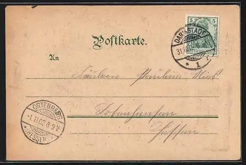Lithographie Darmstadt, Übungsplatz, Restaurants-Viertel, Baracken-Lager, Preussisches Stabs-Gebäude