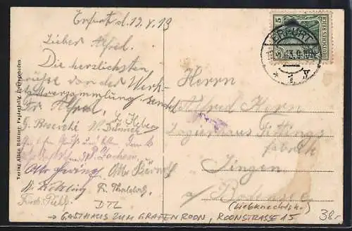 AK Erfurt, Gasthaus zum Grafen Roon, Roonstrasse 15 (Liebknechtstrasse)