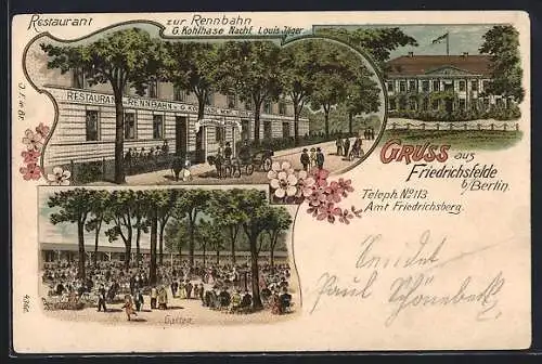 Lithographie Berlin-Friedrichsfelde, Restaurant zur Rennbahn von G. Kohlhase