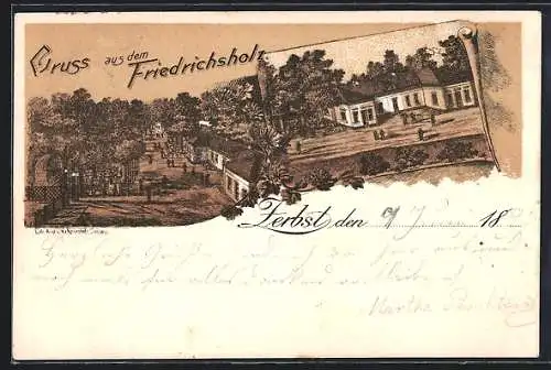 Lithographie Zerbst, Gasthof Friedrichsholz