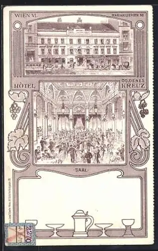 Lithographie Wien, Hotel Goldenes Kreuz, Mariahilferstrasse 99, Saal