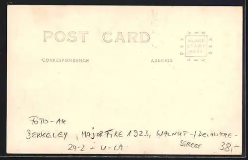 Foto-AK Berkeley, CA, Major Fire 1923, Walnut-Street above Delaware-Street