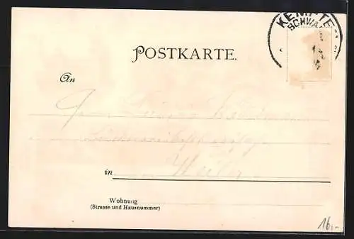 Lithographie Kempten / Allgäu, Teilansicht vom Lorterberg, Katholische Kirche, Uferpartie