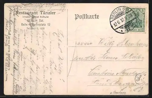 AK Berlin-Kreuzberg, Restaurant Tänzler, Belle-Allianceplatz 12