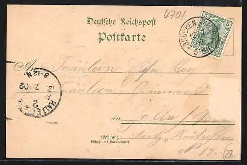 Lithographie Brücken / Helme, Haide-Haus, Kirche