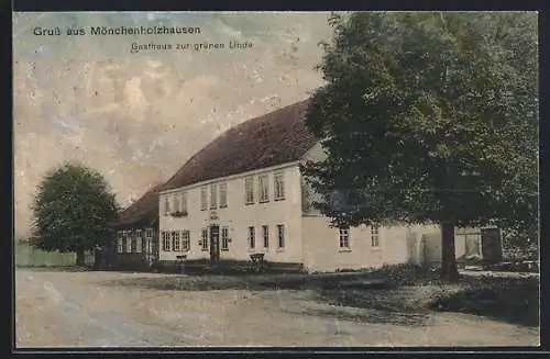 AK Mönchenholzhausen, Gasthaus zur grünen Linde mit Strasse