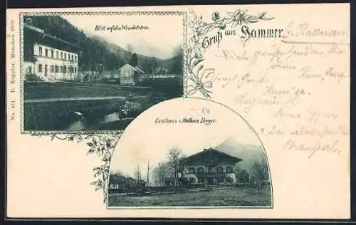 AK Hammer / Schliersee, Gasthaus von Mathias Berger, Blick zum Wendelstein