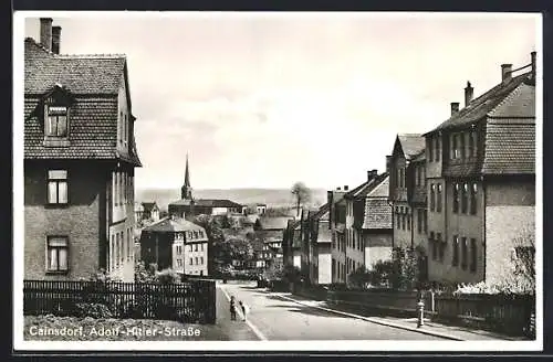 AK Cainsdorf, Strasse mit Turm- u. Fernblick