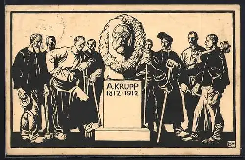 AK Hundertjahrfeier der Firma Krupp, Gedenkstein Alfred Krupp (1812-1912)