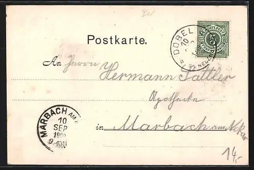 AK Dobel /Neuenbürg, Gasthaus zum Rössle F. Barth mit Kirche, Gesamtansicht, Blumen, Ornament-Rahmen
