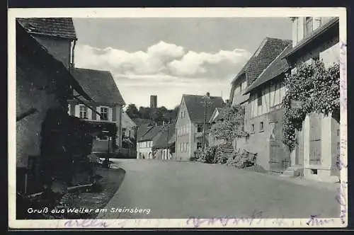 AK Weiler am Steinsberg, Strassenpartie mit Turmblick