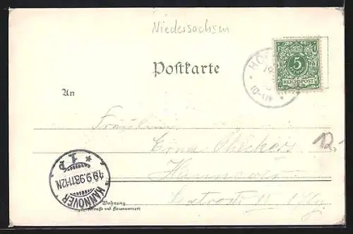 Lithographie Dobrock, Gasthaus mit Garten, Teichpartie