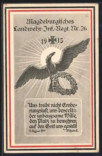 AK Magdeburg, Landwehr-Inf.-Regt- Nr. 26, Reichsadler mit Lorbeerkranz