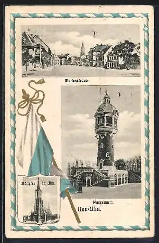 AK Neu-Ulm, Wasserturm, Marienstrasse, Münster