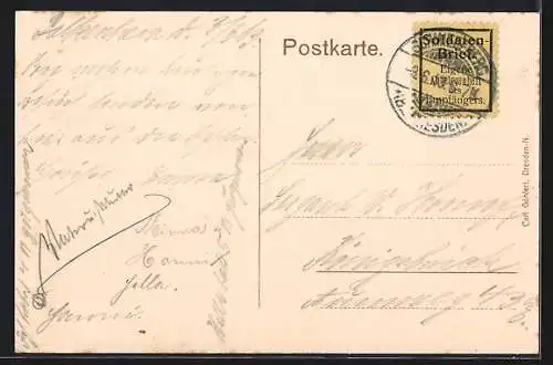 Lithographie Falkenhain / Schmiedeberg, Gasthof und Ortspanorama