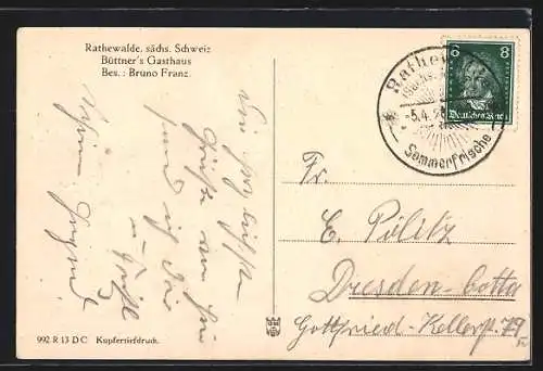 AK Rathewalde /sächs. Schweiz, Büttner`s Gasthaus v. Bruno Franz, Forellenhaus, Totalansicht