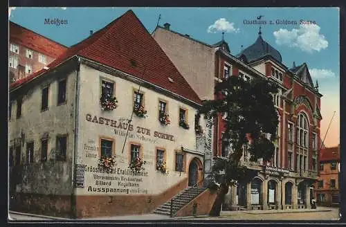 AK Meissen / Elbe, Gasthaus zur Goldnen Sonne v. Wilhelm Schauer