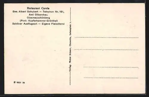AK Oberneuschönberg, Das Restaurant Carola v. Albert Schubert