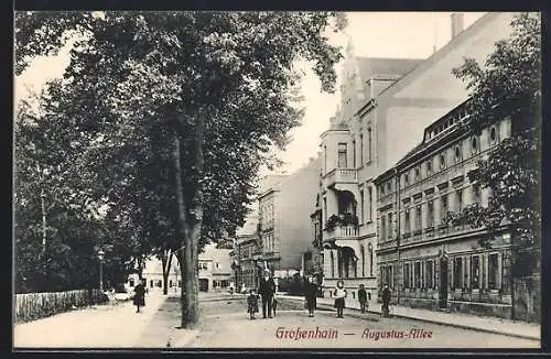 AK Grossenhain / Sachsen, Strassenblick in die Augustus-Allee mit Passanten