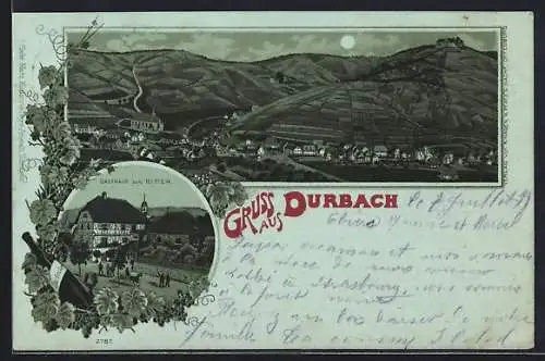 Lithographie Durbach, Gasthaus zum Ritter, Ortsansicht