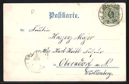 Lithographie Ebingen, Marktstrasse mit Spaziergängern, Bürgerturm