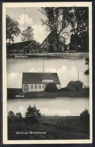 AK Evendorf, Gasthaus, Schule, Partie am Ravenerweg