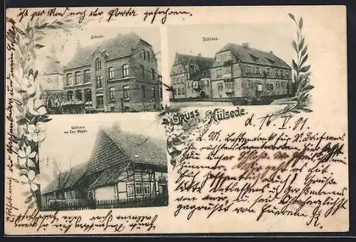 AK Hülsede, Gasthaus v. Chr. Meyer, Schloss, Schule