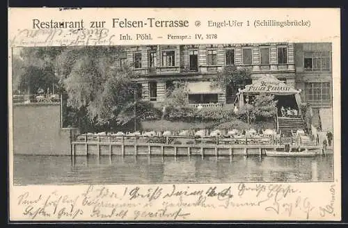 AK Berlin, Restaurant zur Felsen-Terrasse v. Pöhl, Engel-Ufer 1