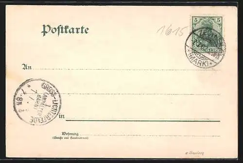 Lithographie Berlin-Rauchfangswerder, Das Restaurant Wald-Haus v. Eduard Rutkowsky