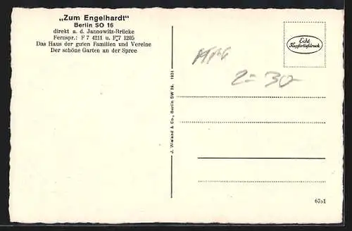 AK Berlin, Gasthaus Zum Engelhardt a. d. Jannowitz-Brücke, Terrasse