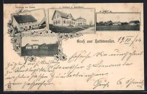 AK Hattenweiler, Gasthaus zur Sonne, Rathaus und Schulhaus, Furthof