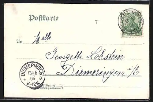 Lithographie Willstätt, Hauptstrasse, Paar in Tracht am der Flussbrücke