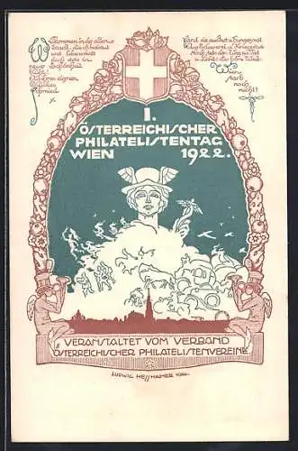 Künstler-AK sign. Ludwig Hesshaimer: Wien, 1. Österreichischer Philatelistentag 8.-10. September 1922, Hermes