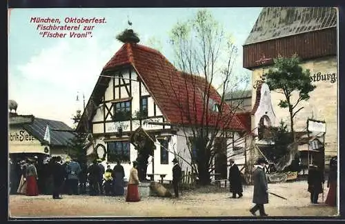 AK München, Oktoberfest, Restaurant Fischer Vroni mit Gästen