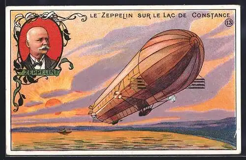 Künstler-AK Le Zeppelin sur le Lac de Constance, Graf Zeppelin