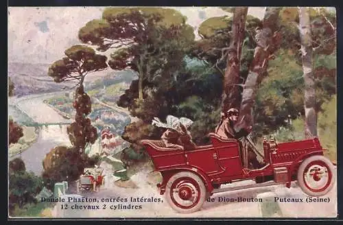 AK Puteaux, Auto Double Phaeton de Dion-Bouton am Stadtrand