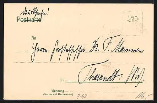 Lithographie Jubiläumszigarre Ni-Zug-Ut, Postbote bringt Paket zum Frühstück