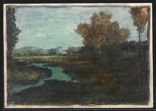 Künstler-AK Handgemalt sign. Carl O. Arends: Idyllische Flusslandschaft bei Abendstimmung