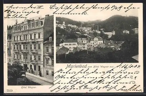 AK Marienbad, Hotel Wagner, Ortsansicht vom Hotel Wagner aus